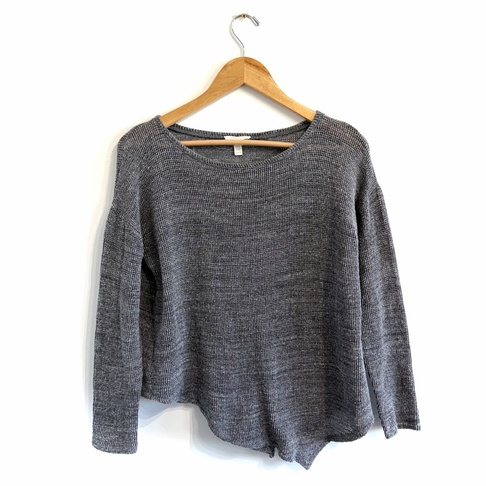 Eileen Fisher Mesh long sleeve top grey asymmetrical hem